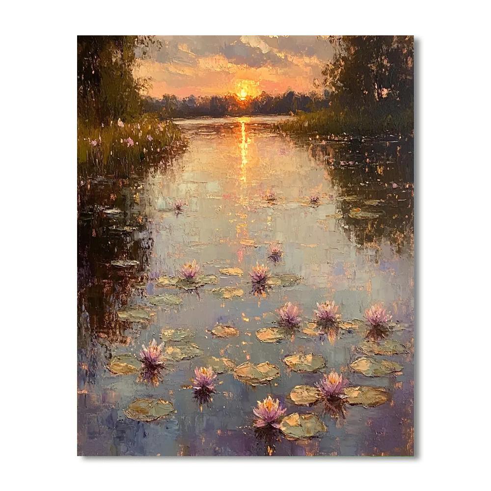 Monet Inspired Water Lilies At Dawn paint by color