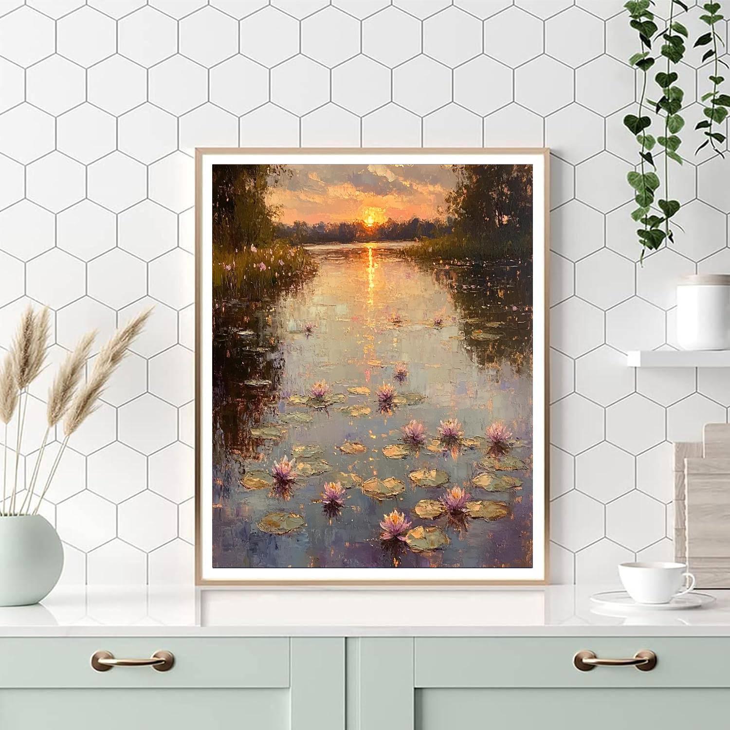 Monet Inspired Water Lilies At Dawn paint by color