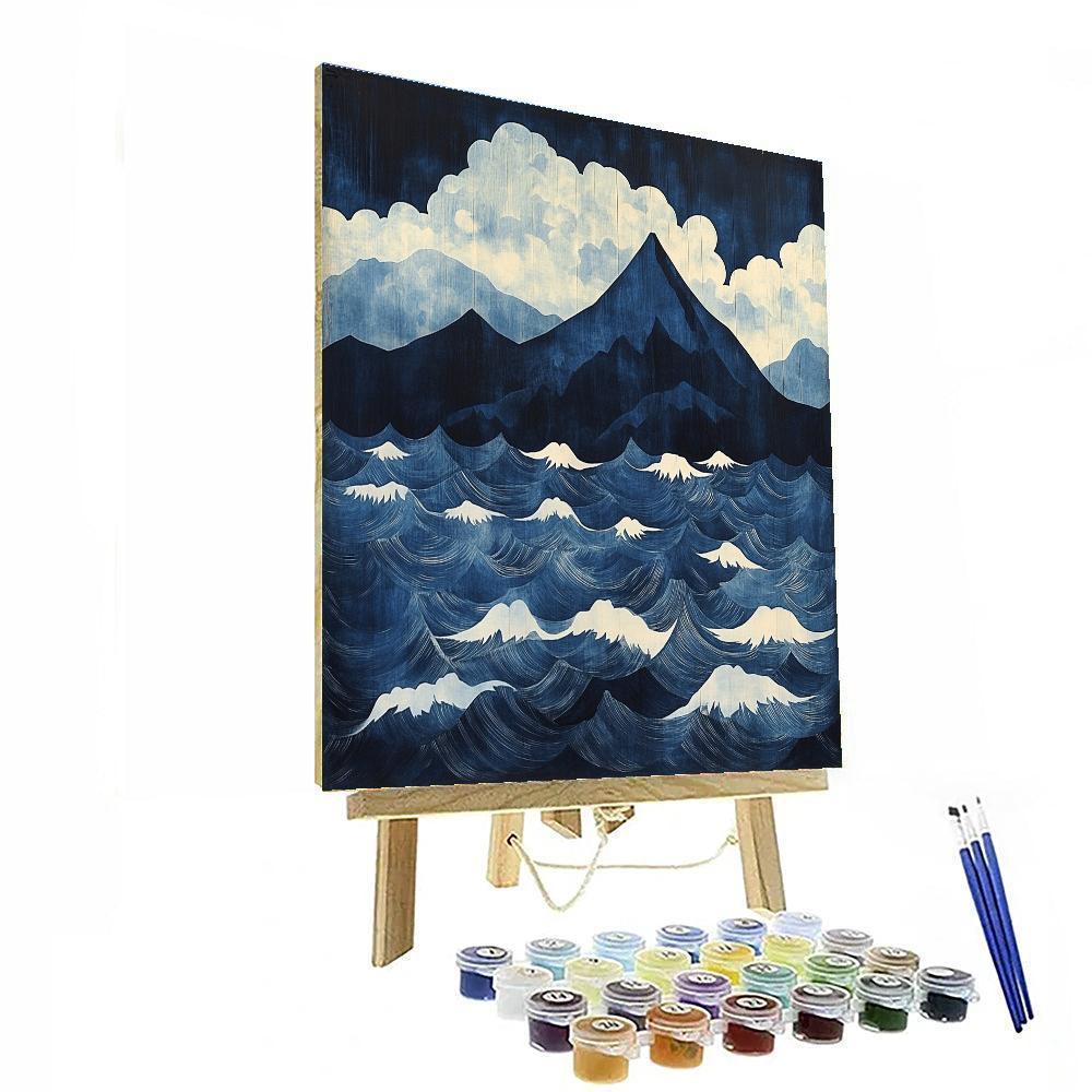 Hokusai Inspired Mountain Storm paint by numbers