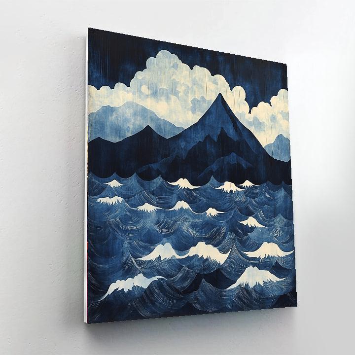 Hokusai Inspired Mountain Storm paint by numbers