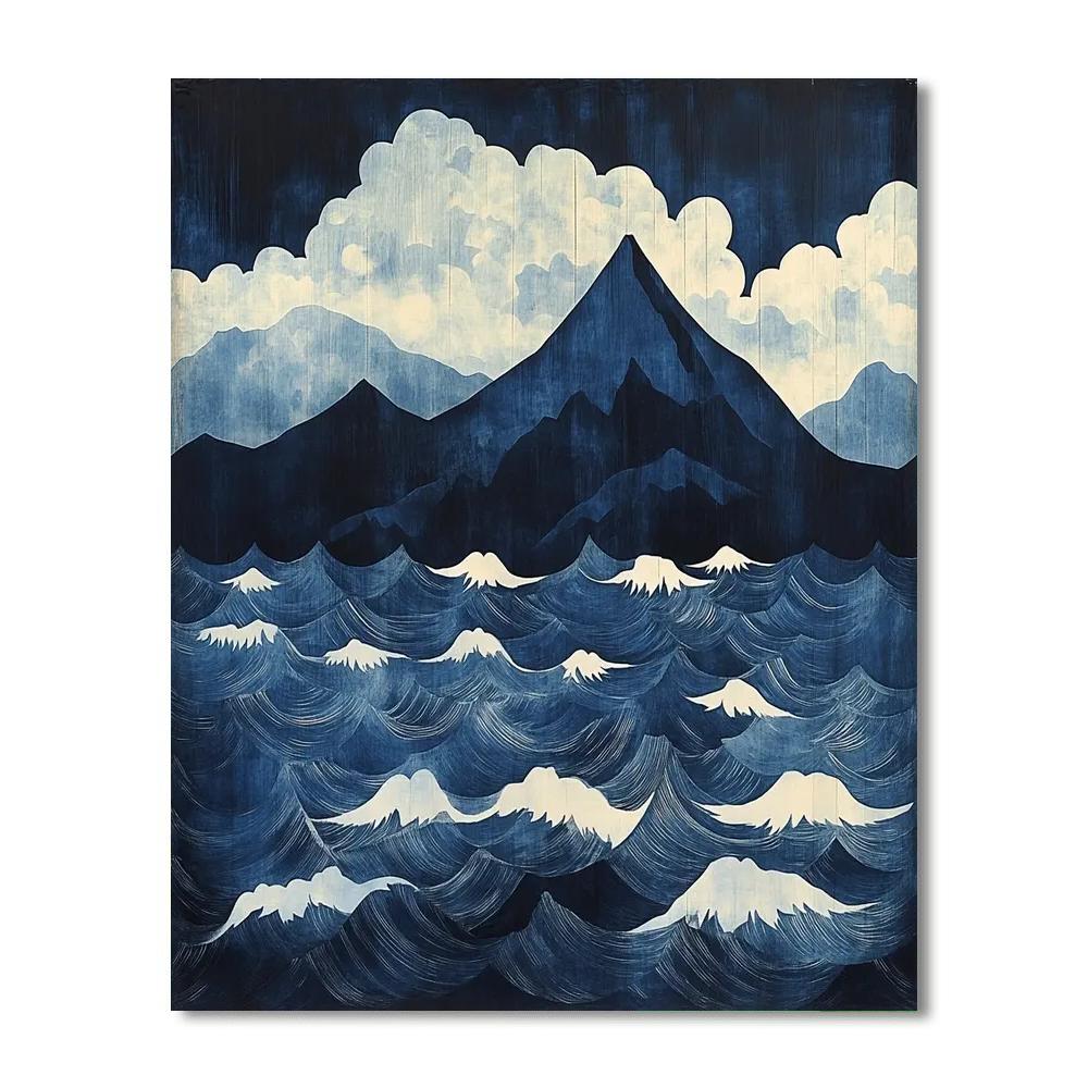 Hokusai Inspired Mountain Storm paint by numbers