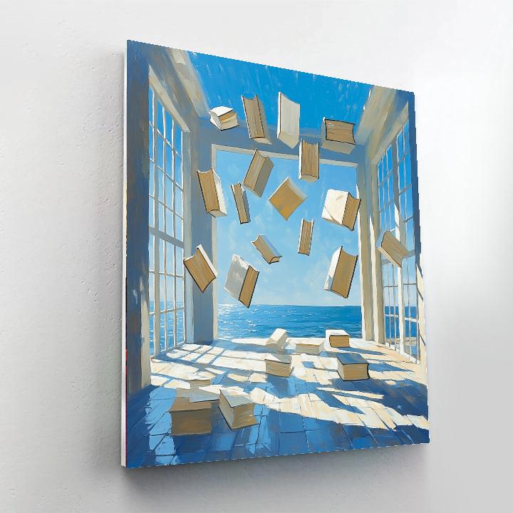 Magritte Inspired Floating Library Number painting