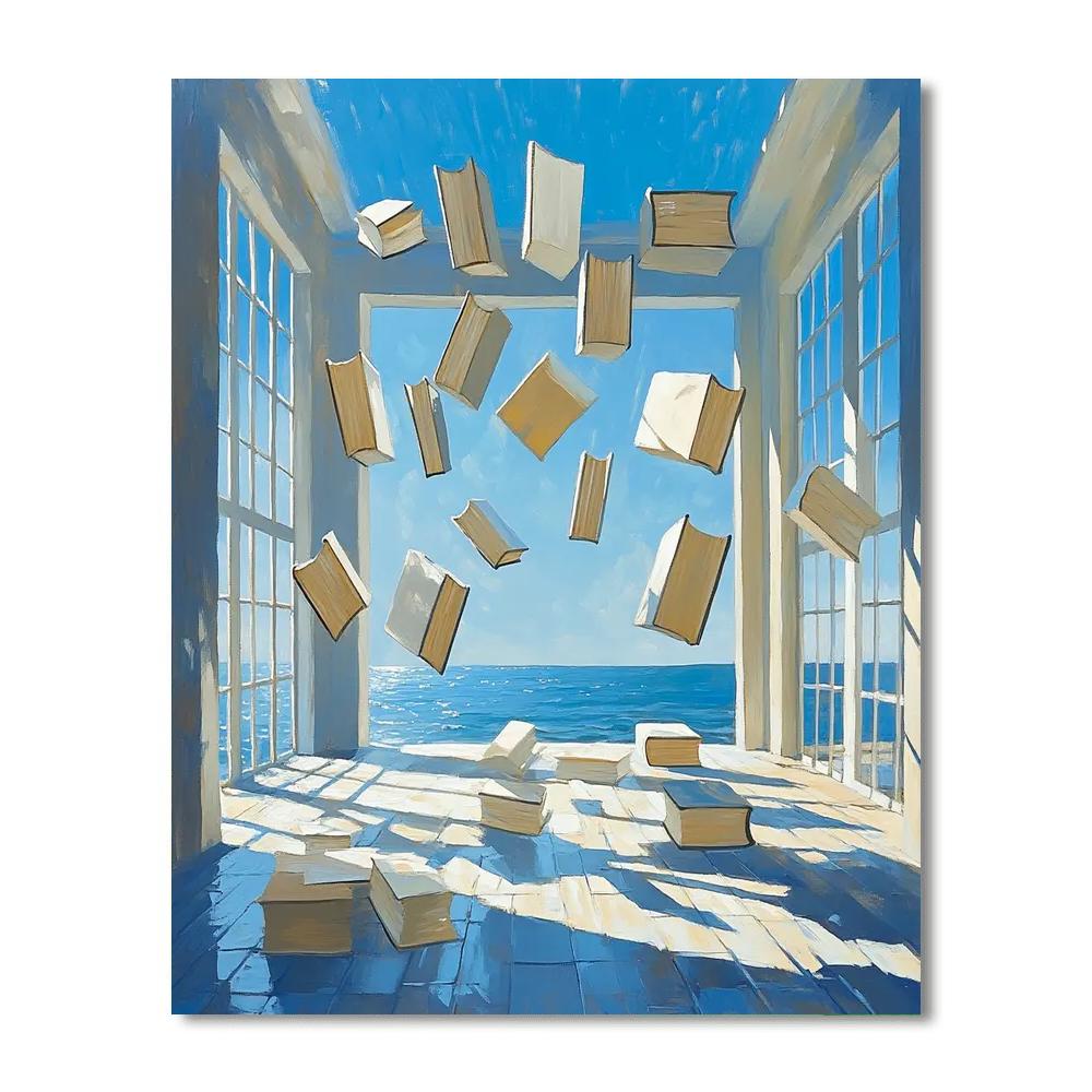 Magritte Inspired Floating Library Number painting