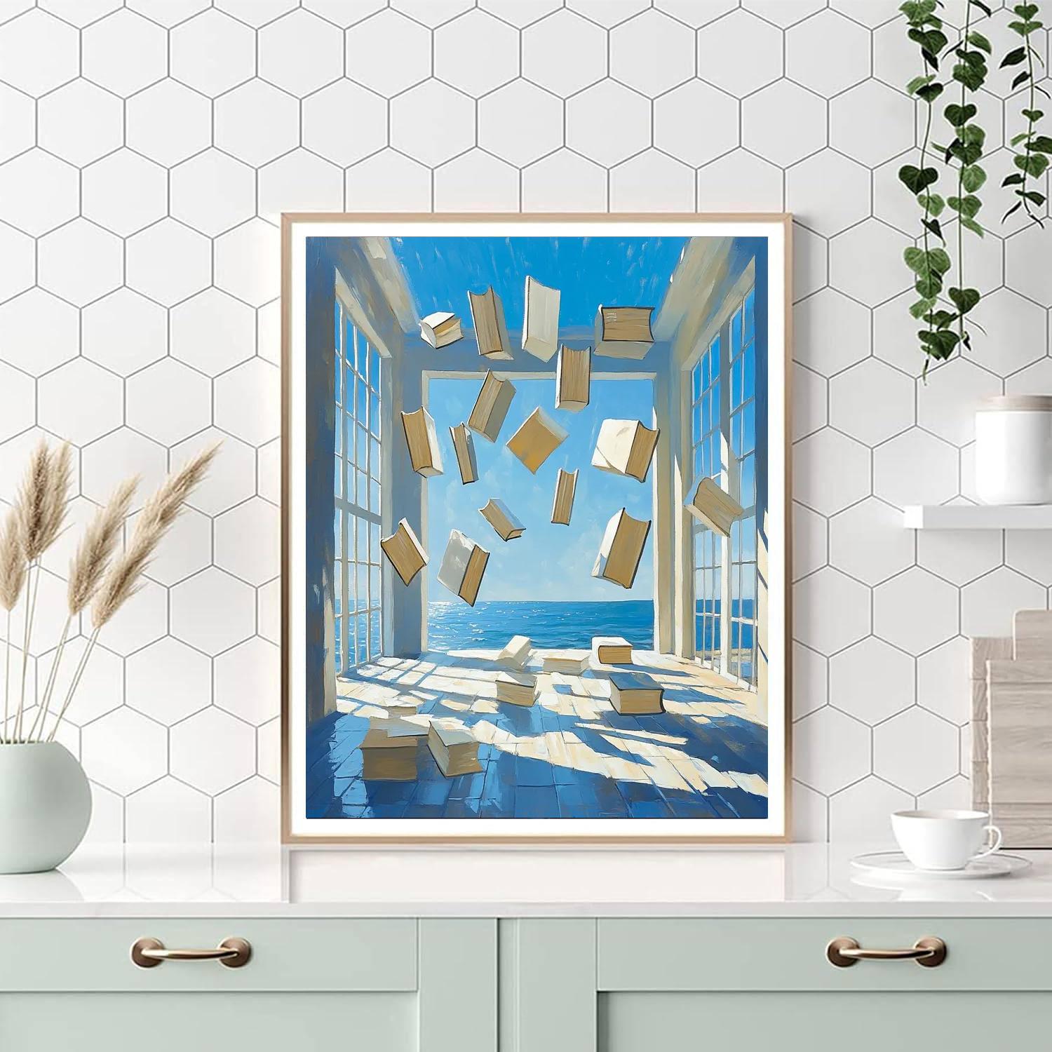 Magritte Inspired Floating Library Number painting