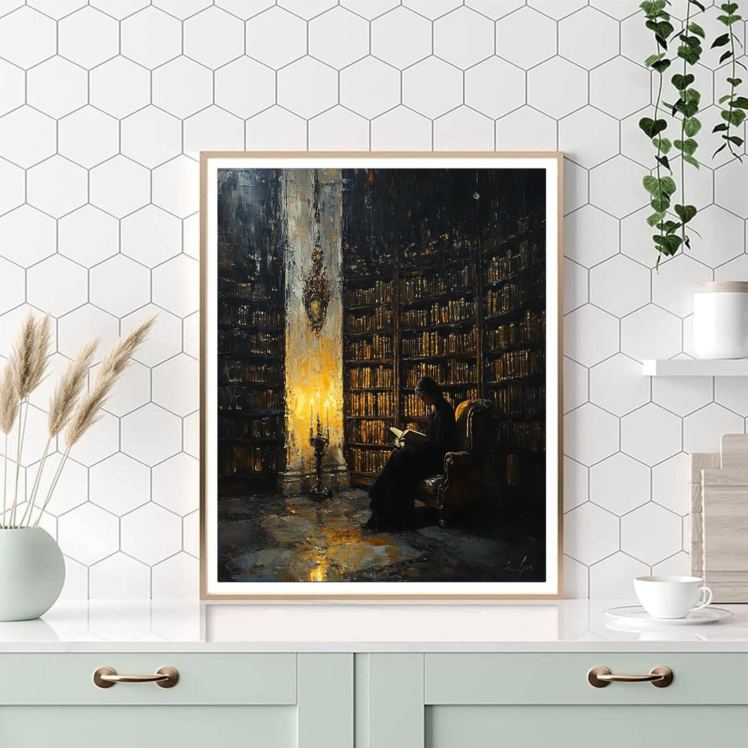 Rembrandt Inspired Candlelit Library Paint by numbers art