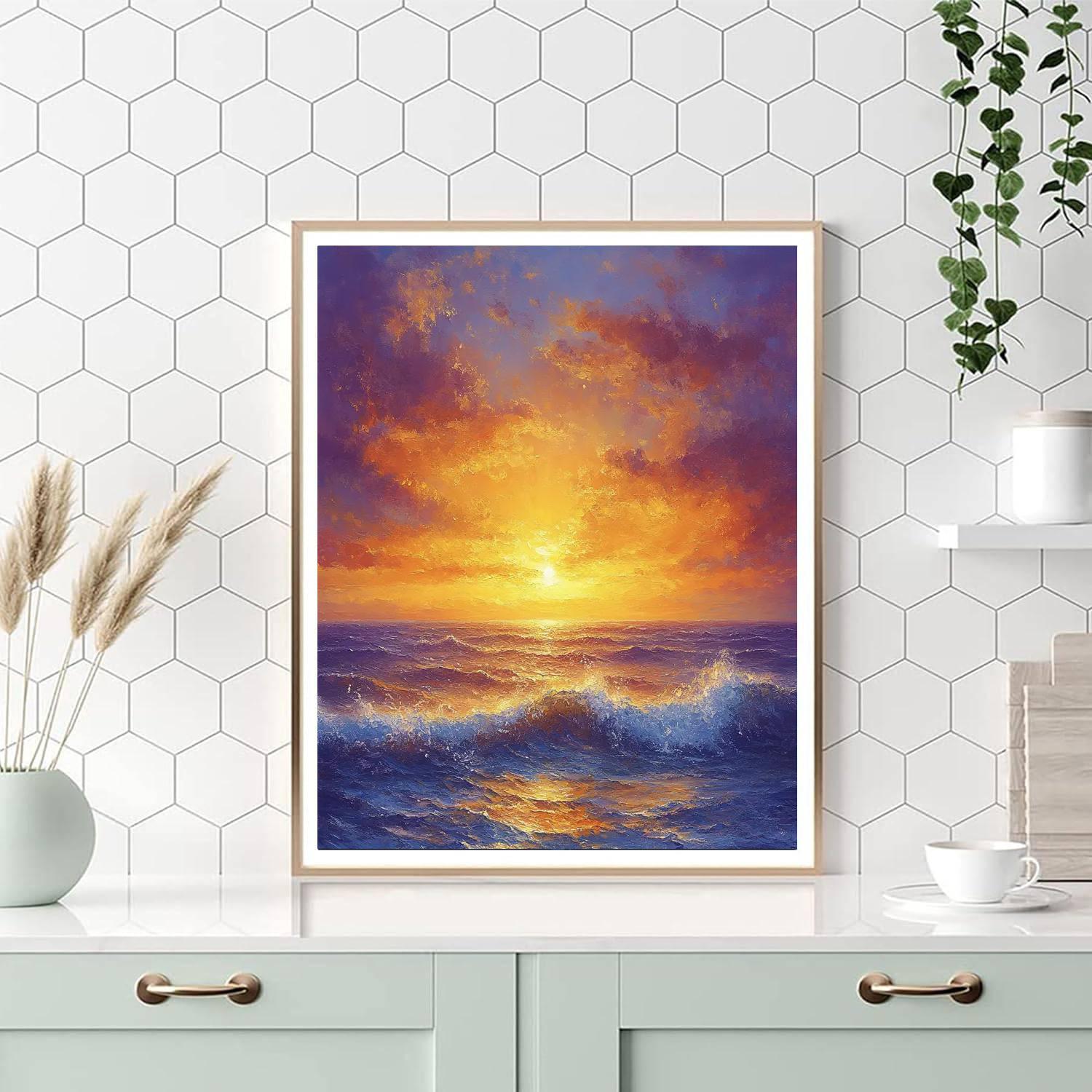 JMW Turner Inspired Golden Sunset Over Ocean Numbered painting kits