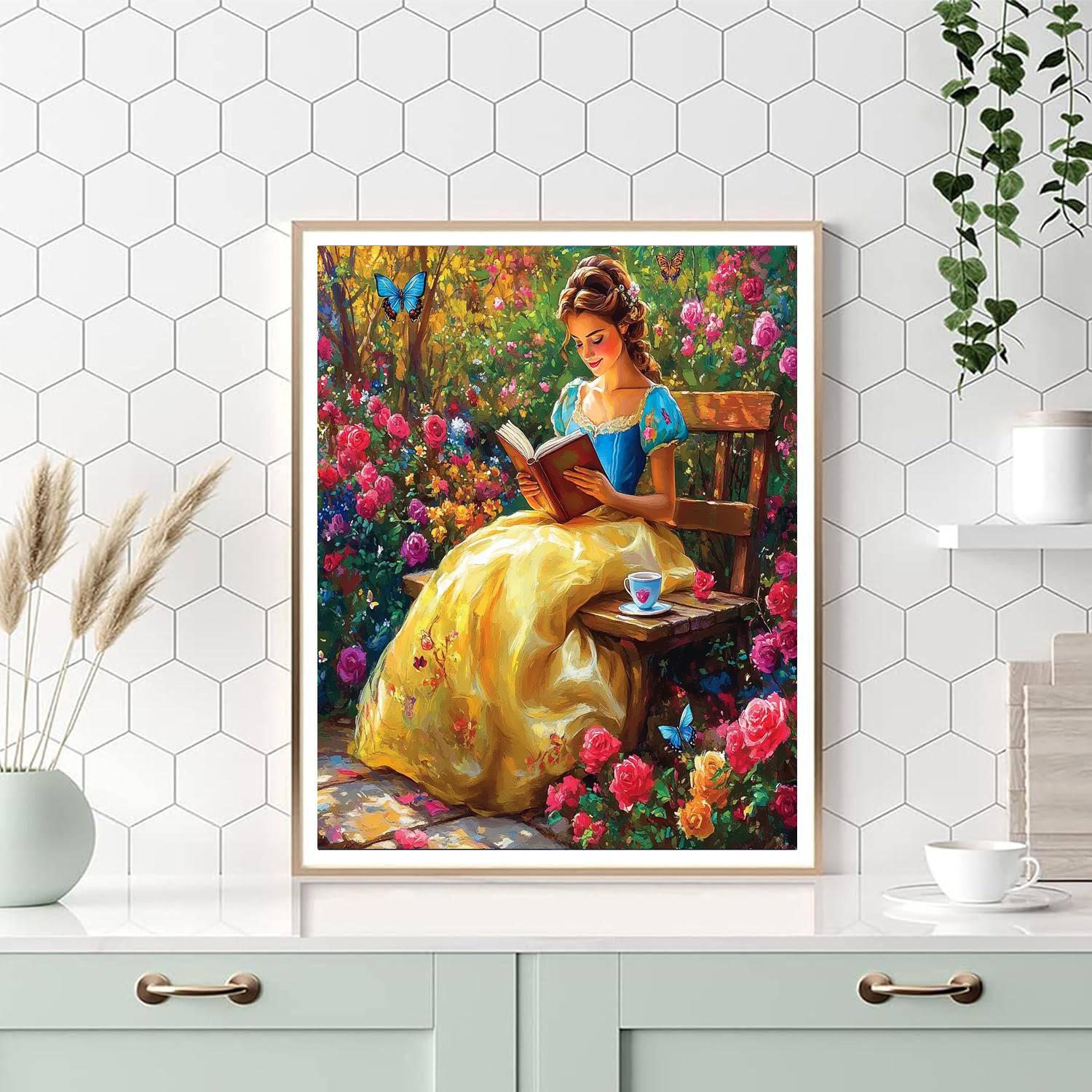 Belle Reading In Flower Garden Paint by numbers art