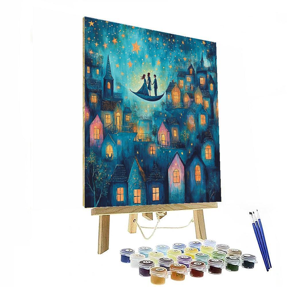 Marc Chagall Inspired Lovers In A Floating Village paint by numbers