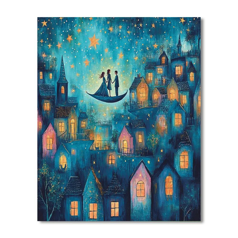 Marc Chagall Inspired Lovers In A Floating Village paint by numbers