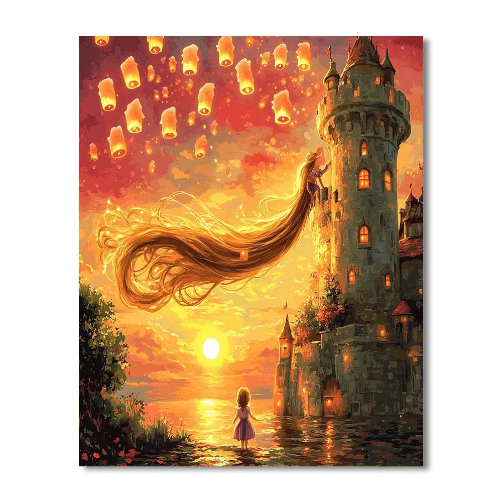 Rapunzel Tower Sunset painting number kit