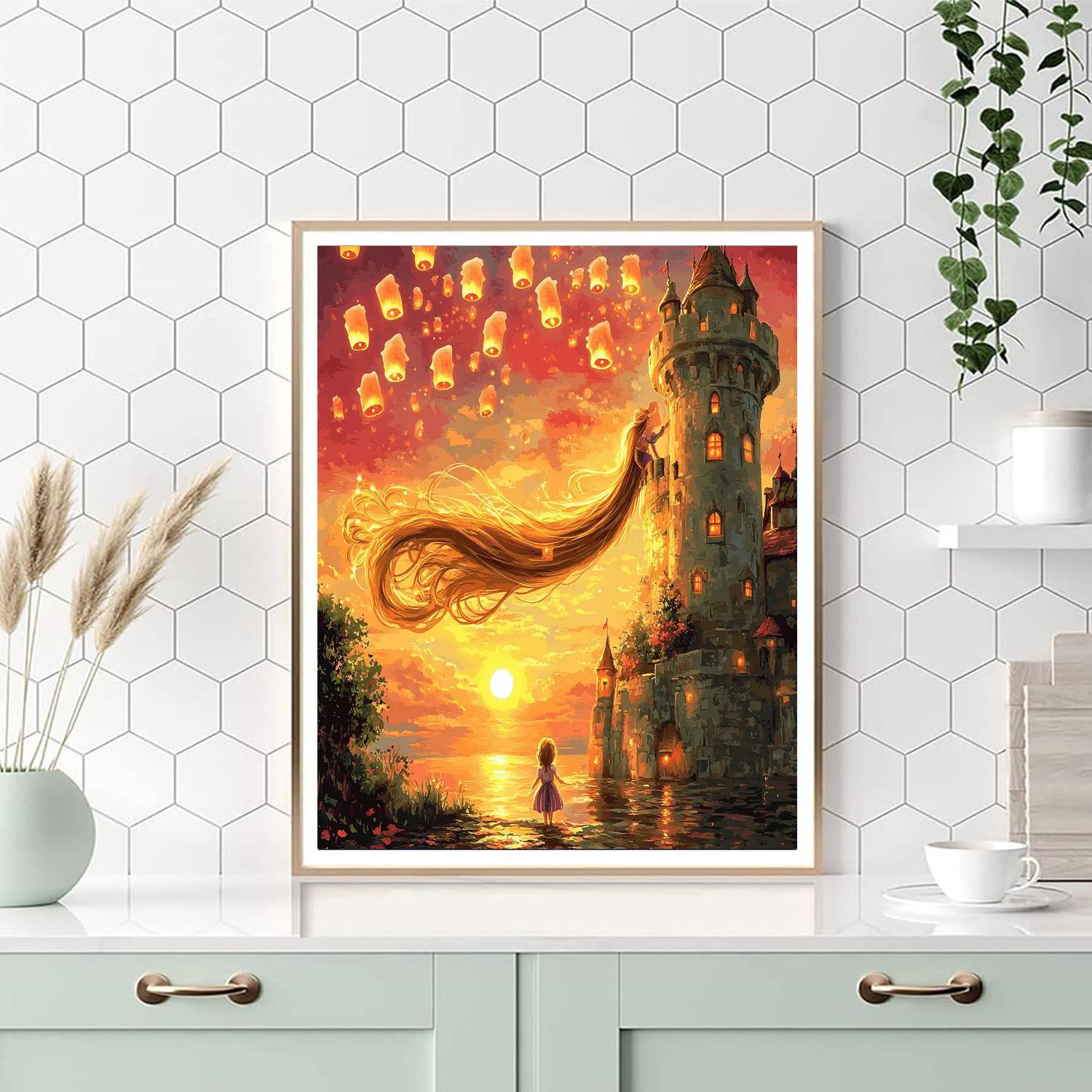 Rapunzel Tower Sunset painting number kit