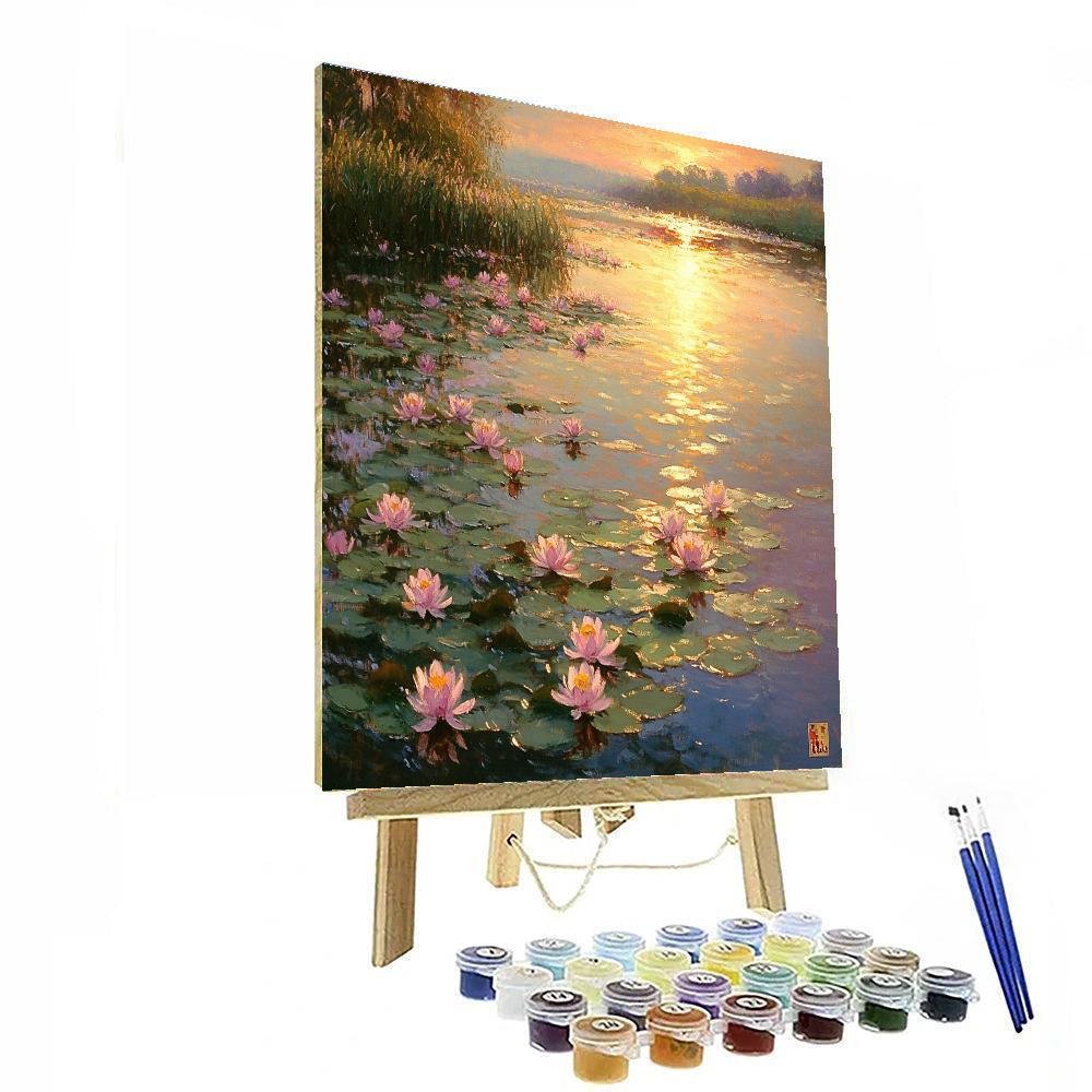 Monet Inspired Water Lilies At Sunset Number painting