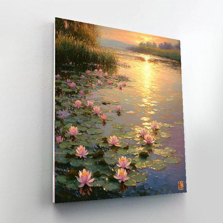 Monet Inspired Water Lilies At Sunset Number painting