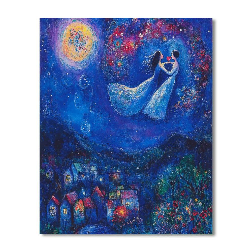 Marc Chagall Inspired Floating Lovers Paint by numbers art