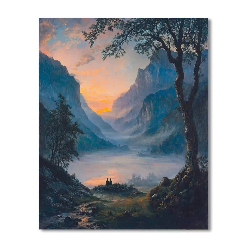 Caspar David Friedrich Inspired Mountain Dawn paint by color