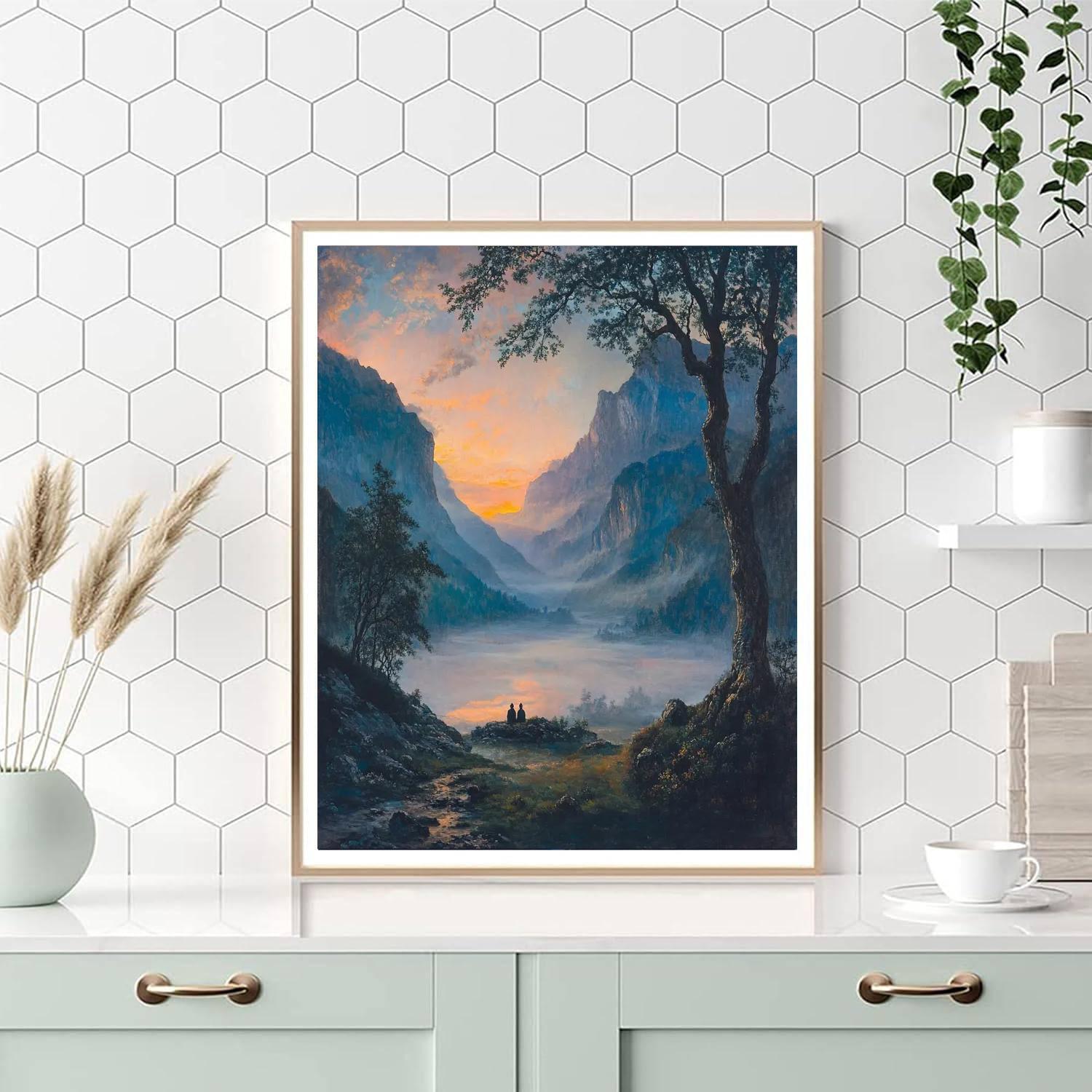 Caspar David Friedrich Inspired Mountain Dawn paint by color