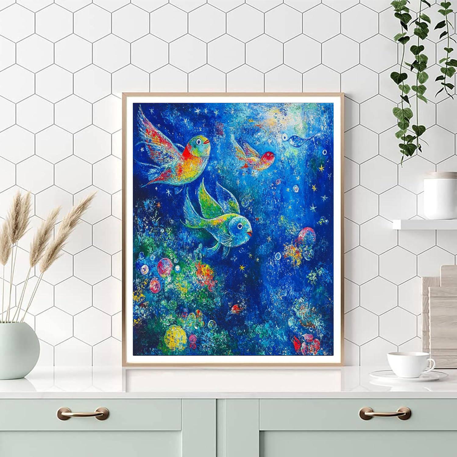 Marc Chagall Inspired Flying Fish Numbered painting kits