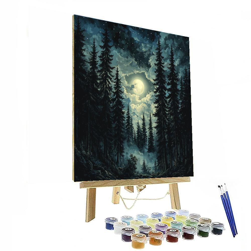 Caspar David Friedrich Inspired Moonlit Forest paint by color