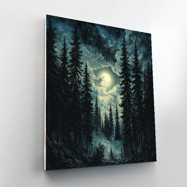 Caspar David Friedrich Inspired Moonlit Forest paint by color