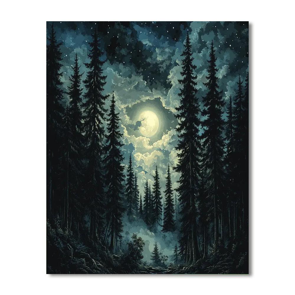 Caspar David Friedrich Inspired Moonlit Forest paint by color