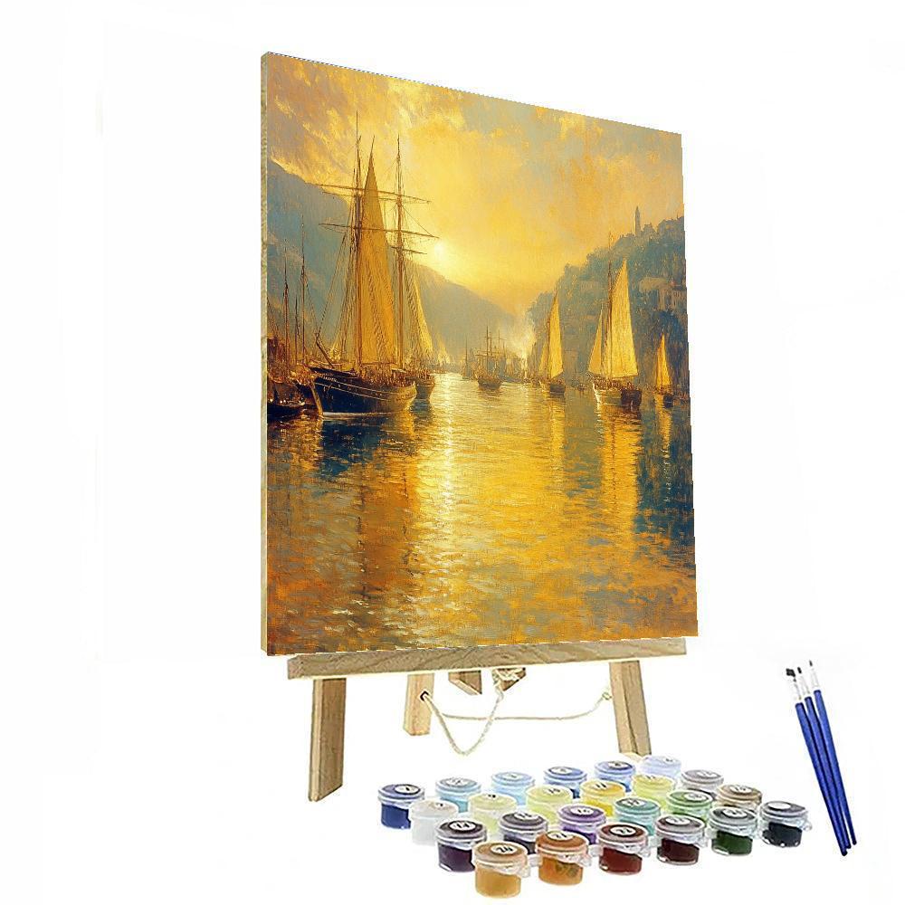 J.M.W Turner Inspired Sunlit Harbor Number painting