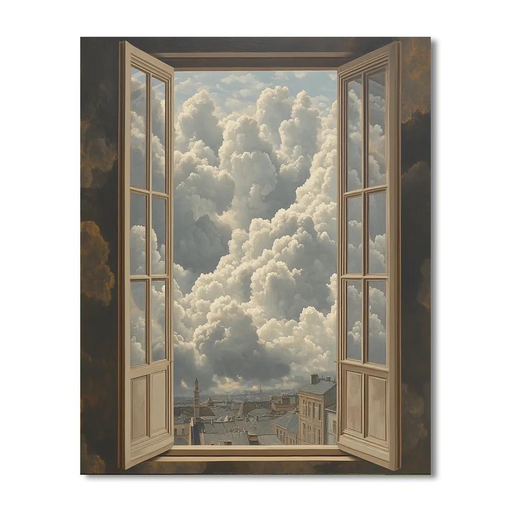 René Magritte Inspired Cloudy Window Paint by numbers kits