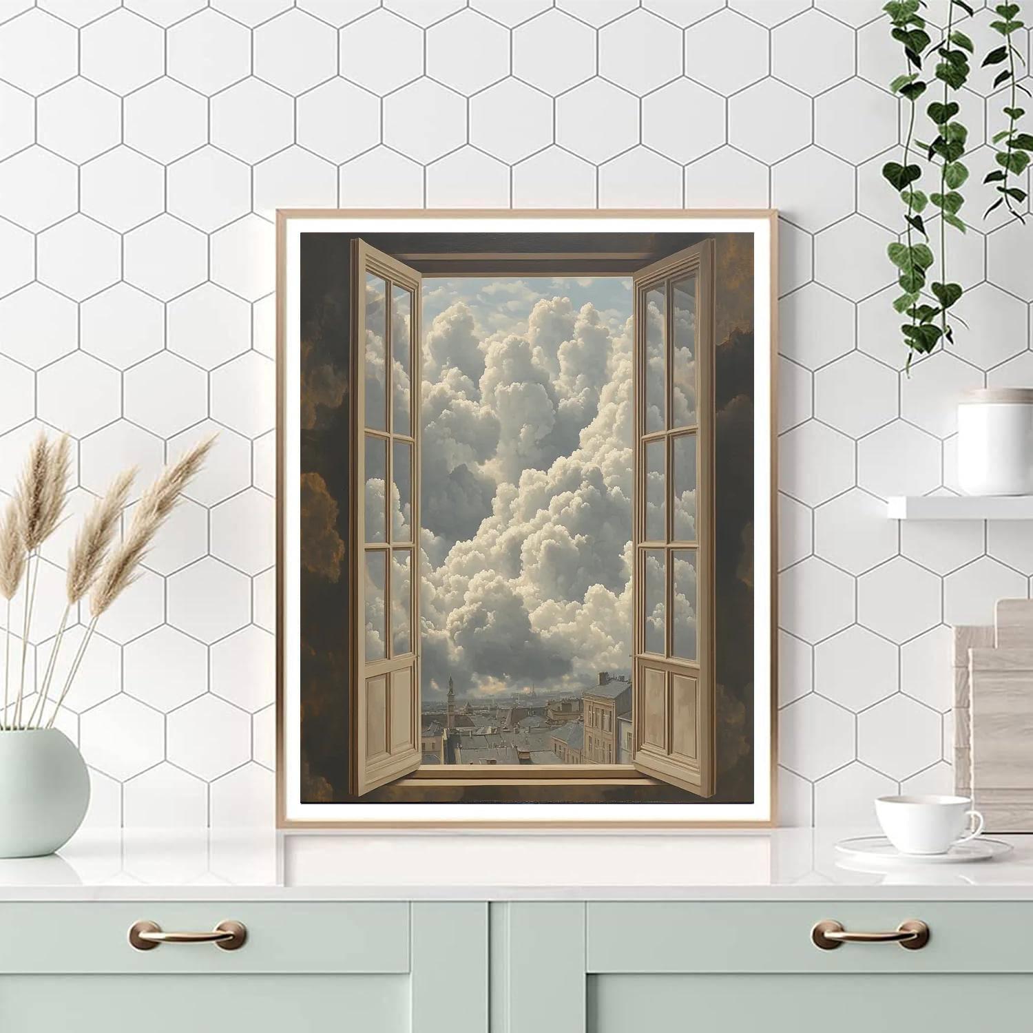 René Magritte Inspired Cloudy Window Paint by numbers kits