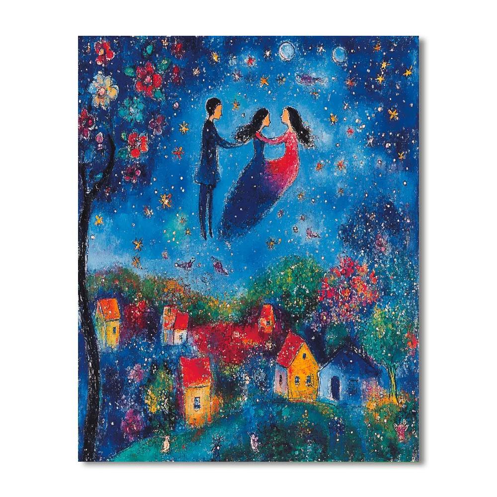 Marc Chagall Inspired Starlit Lovers paint by color