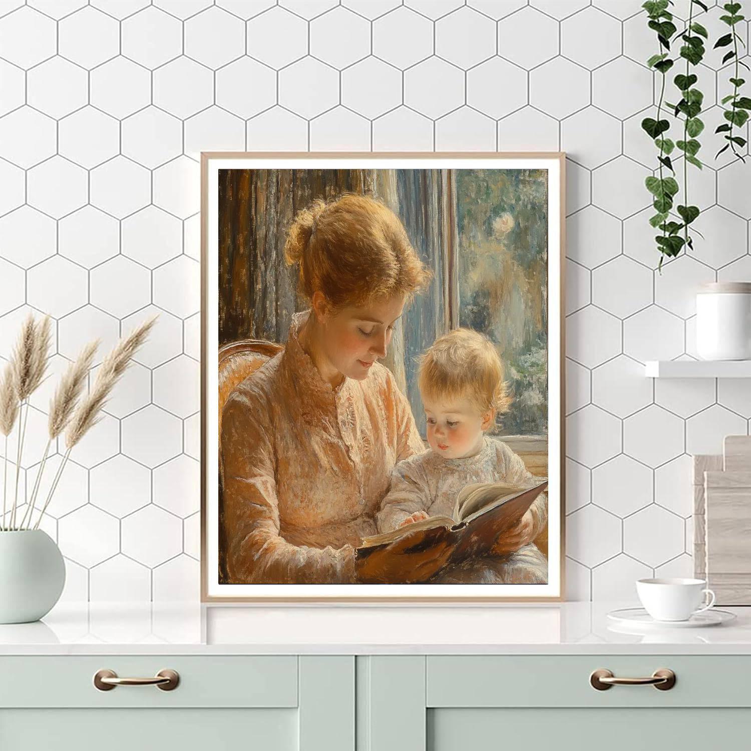 Mary Cassatt Inspired Reading Mother paint by numbers