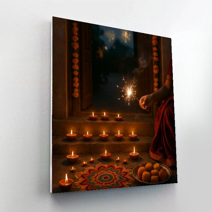 Diwali Doorstep Diyas Number painting