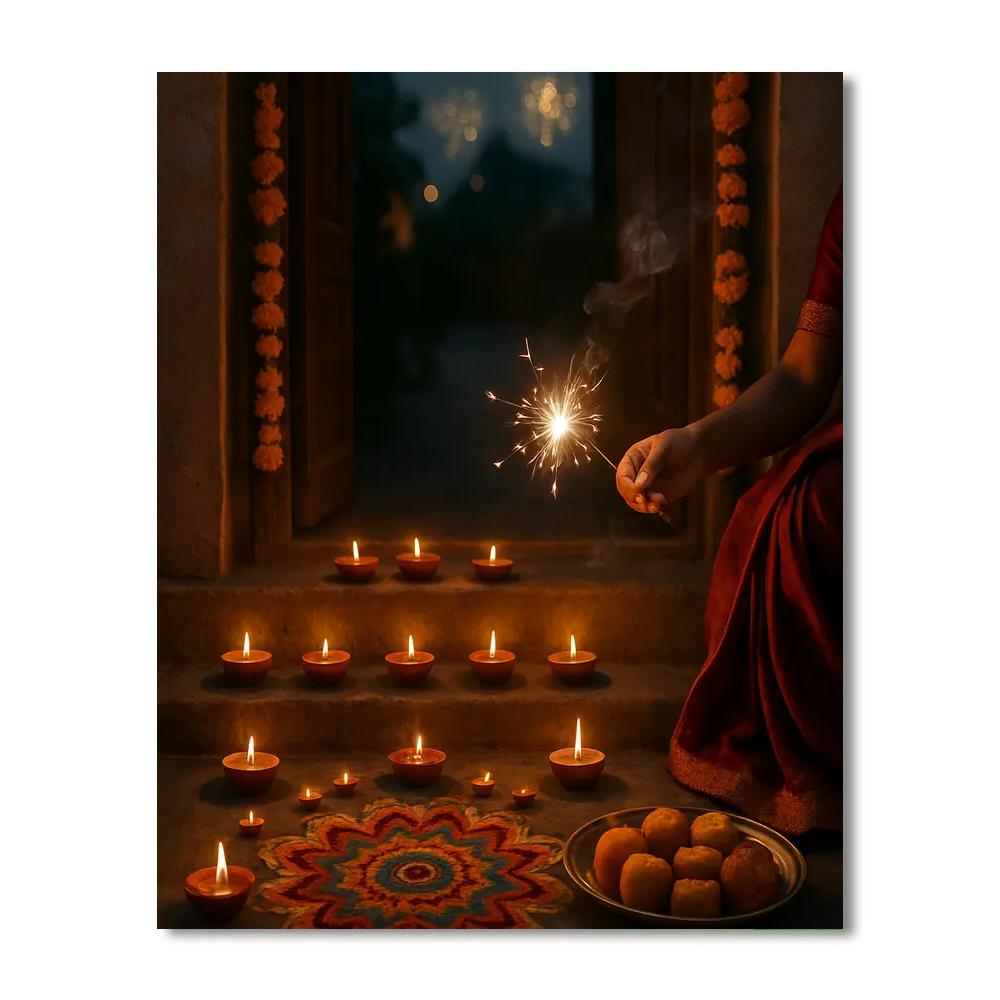 Diwali Doorstep Diyas Number painting