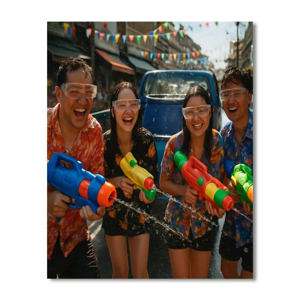 Songkran Water Street Celebration DIY paint by numbers