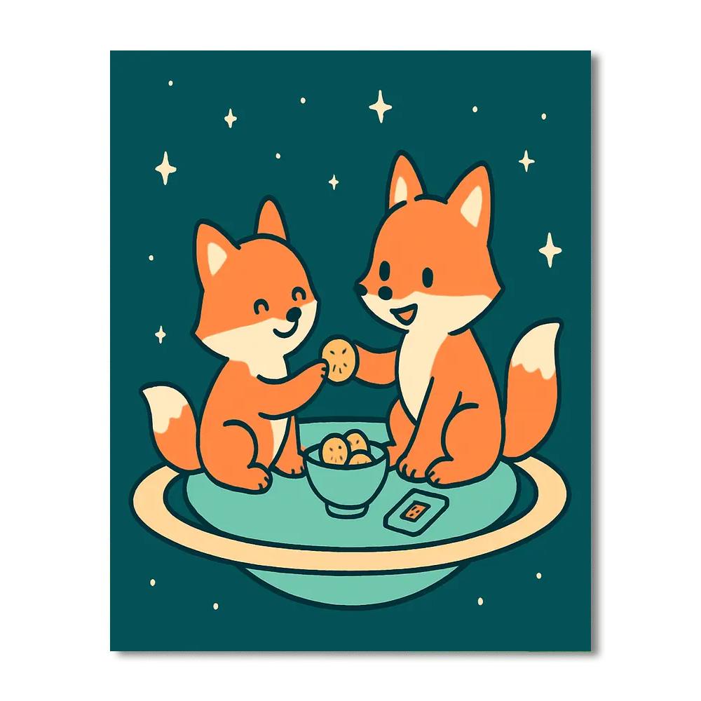 Interstellar Picnic Foxes painting number kit
