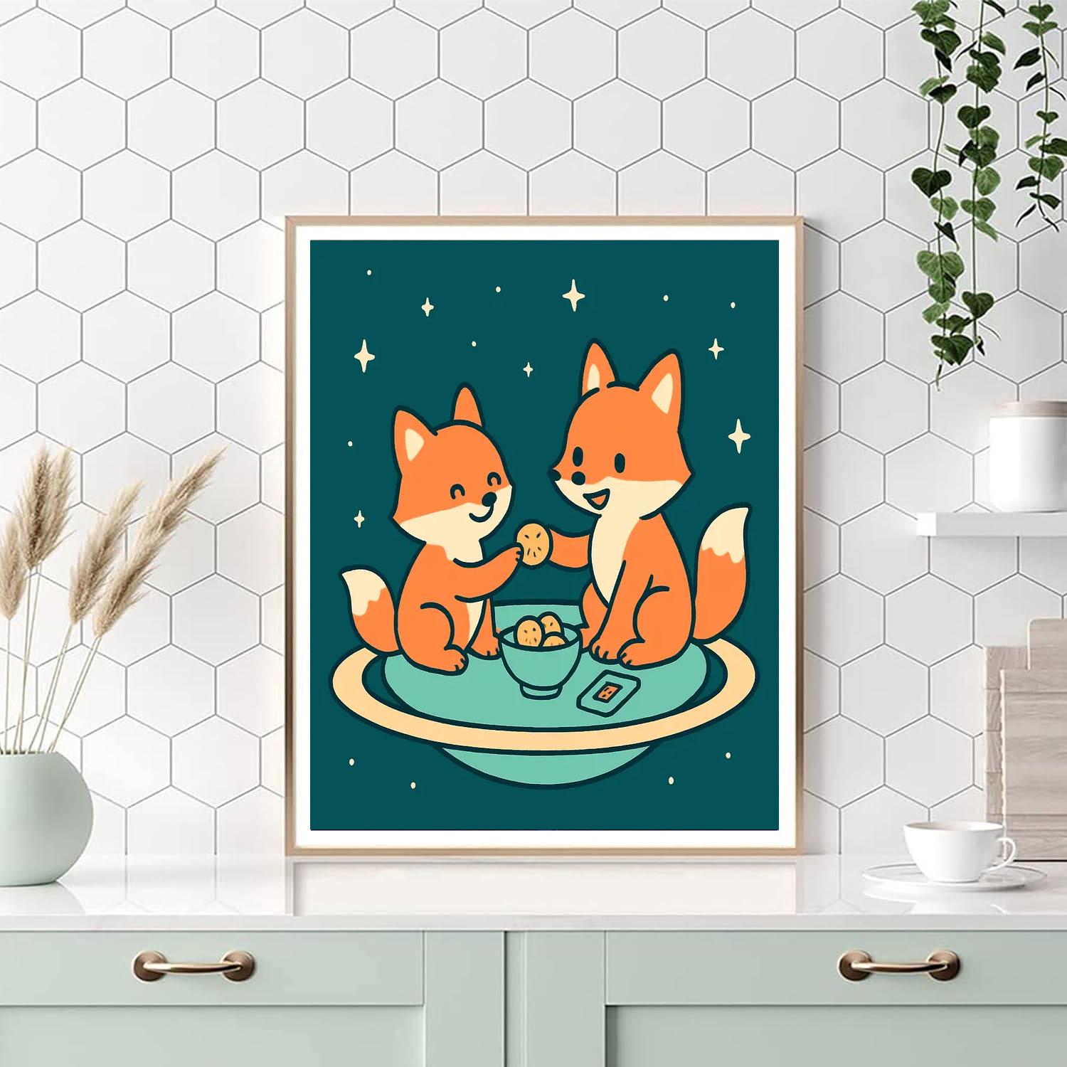 Interstellar Picnic Foxes painting number kit
