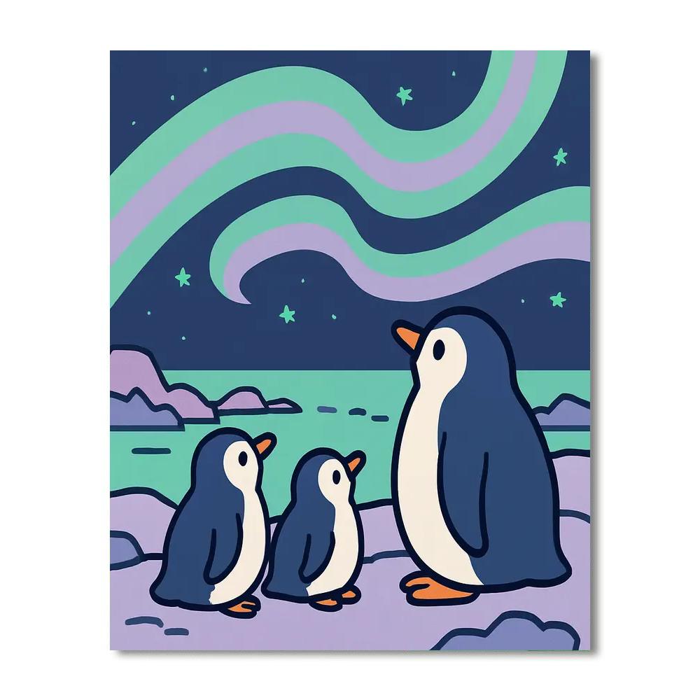 Polar Aurora Penguins Number painting