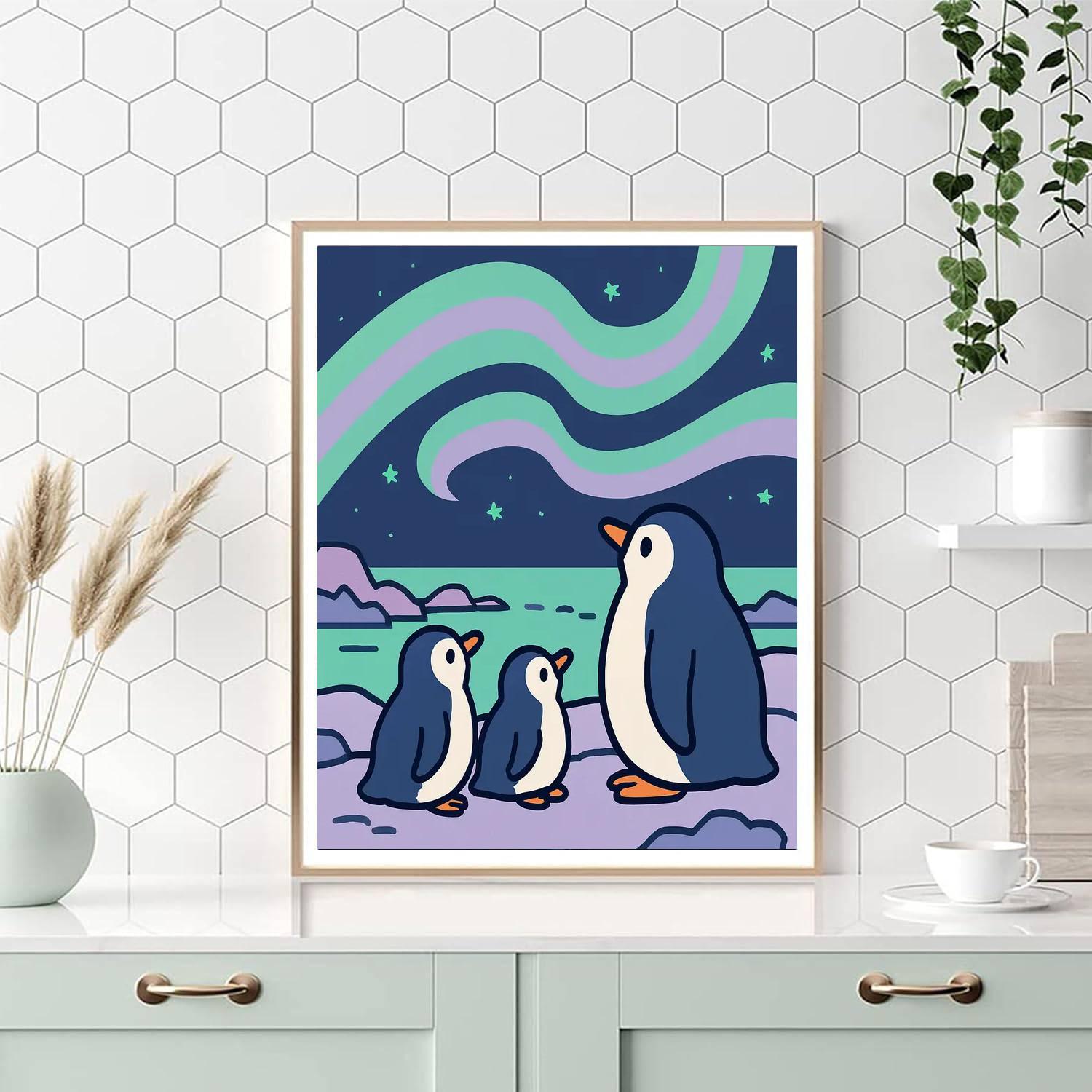 Polar Aurora Penguins Number painting