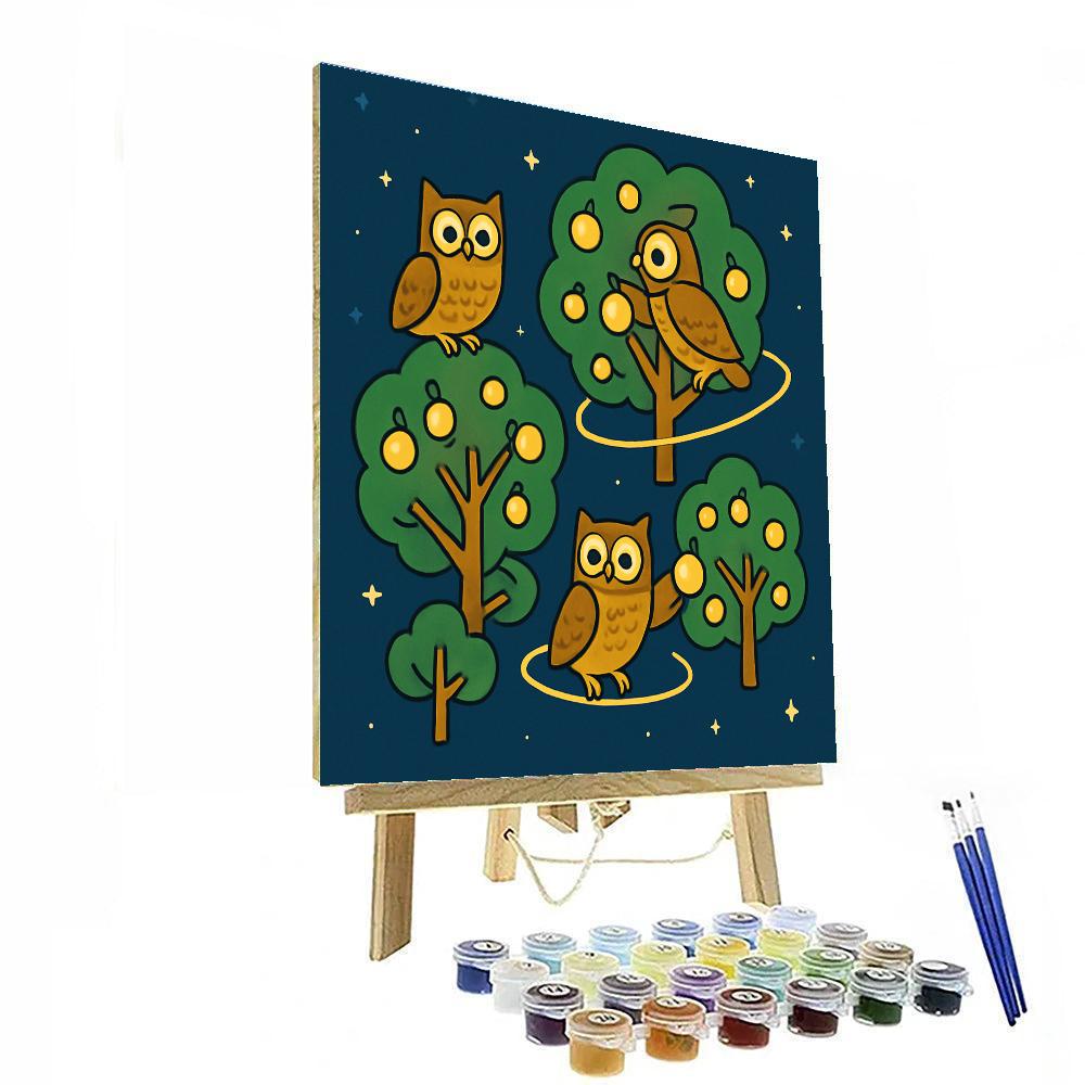 Orbiting Orchard Owls DIY paint by numbers