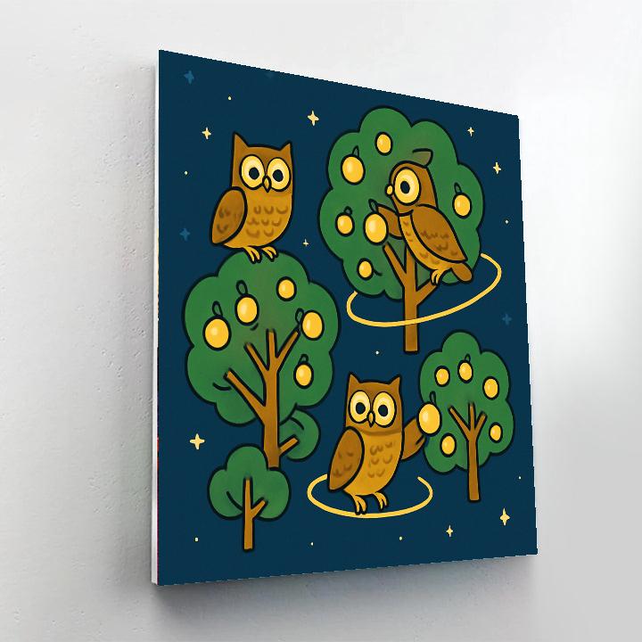 Orbiting Orchard Owls DIY paint by numbers