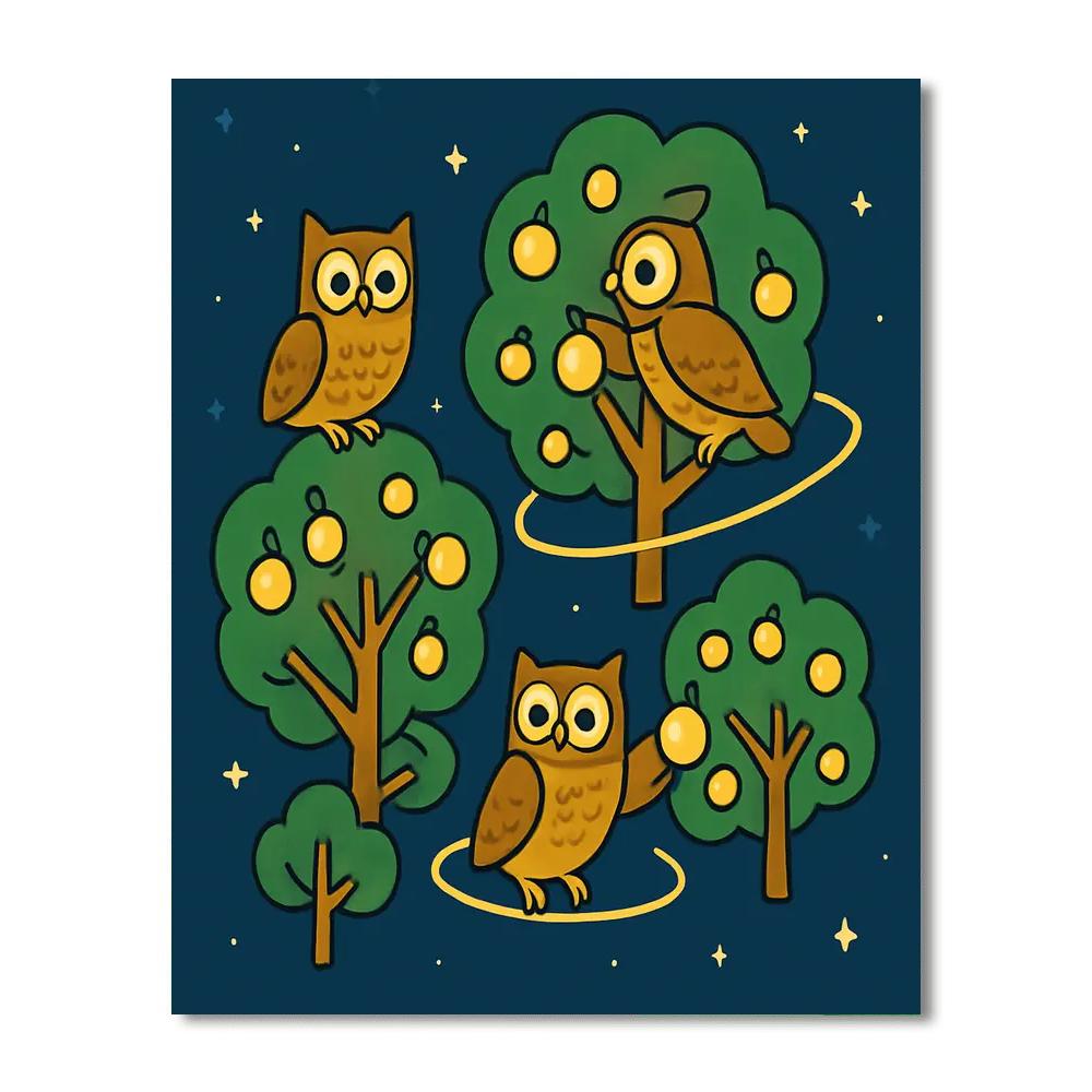 Orbiting Orchard Owls DIY paint by numbers