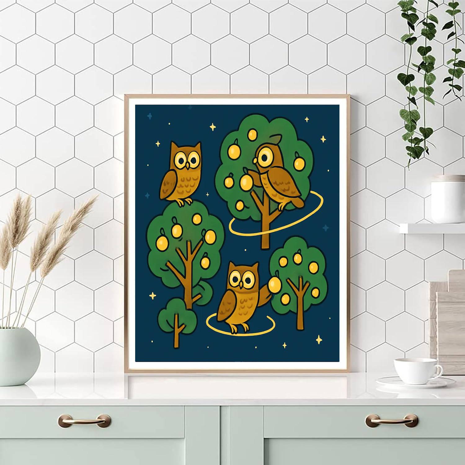 Orbiting Orchard Owls DIY paint by numbers