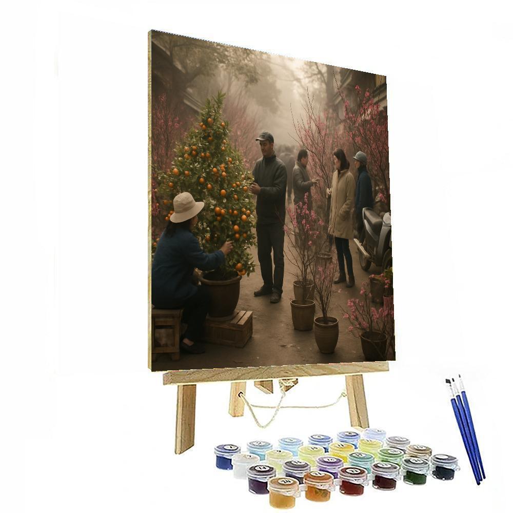 Tet Flower Market Hanoi Dawn paint by number