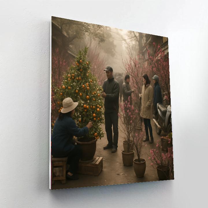 Tet Flower Market Hanoi Dawn paint by number