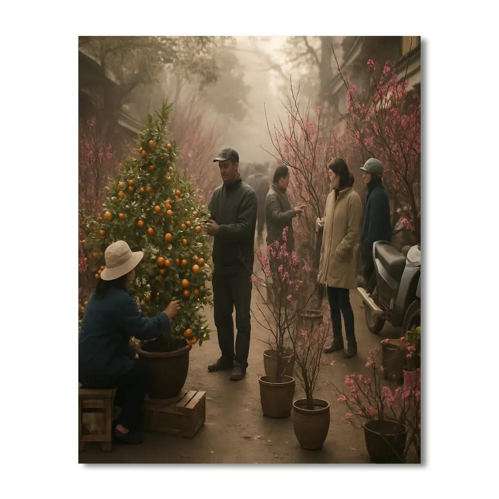 Tet Flower Market Hanoi Dawn paint by number