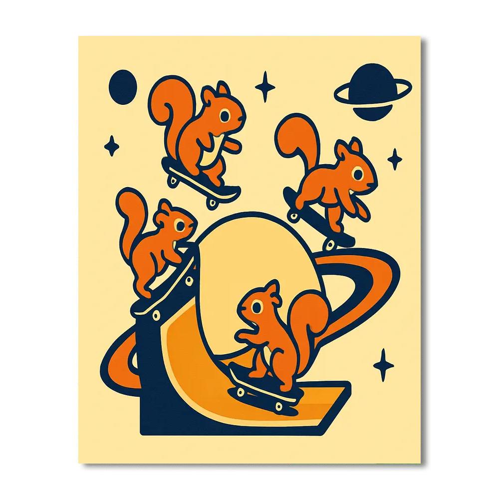 Saturn Skatepark Squirrels Painting by numbers kit
