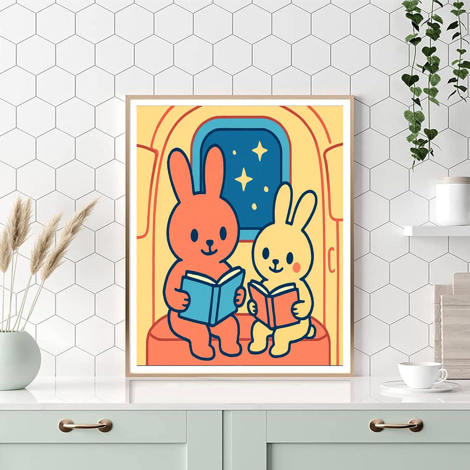 Rocket Reading Rabbits paint by number