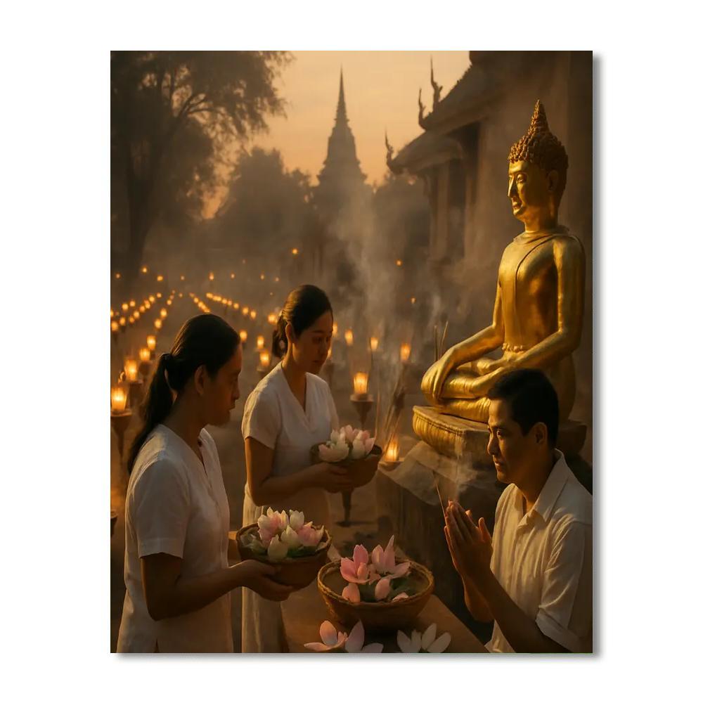 Buddha Day Vesak Temple Glow Numbered painting kits