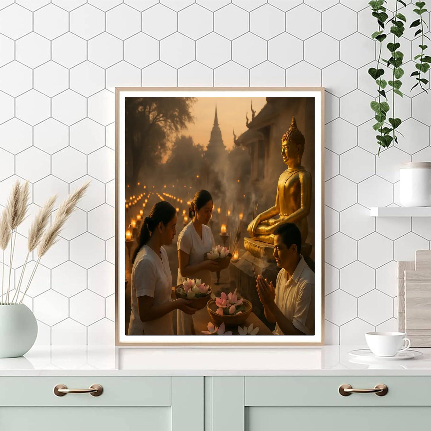 Buddha Day Vesak Temple Glow Numbered painting kits