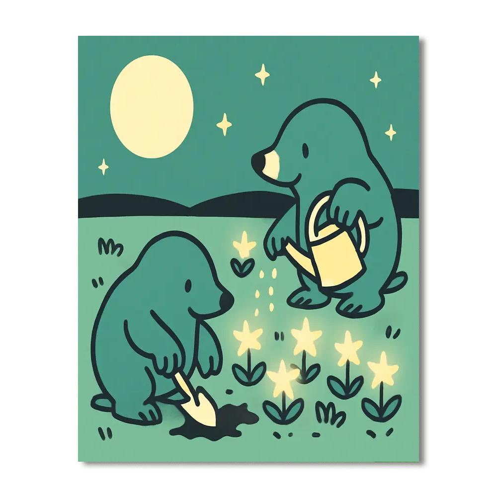 Moonlight Meadow Moles paint by numbers
