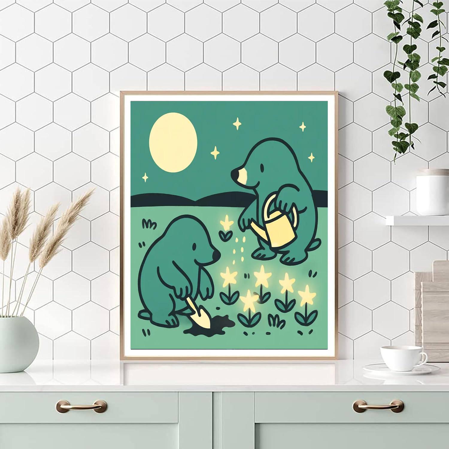 Moonlight Meadow Moles paint by numbers