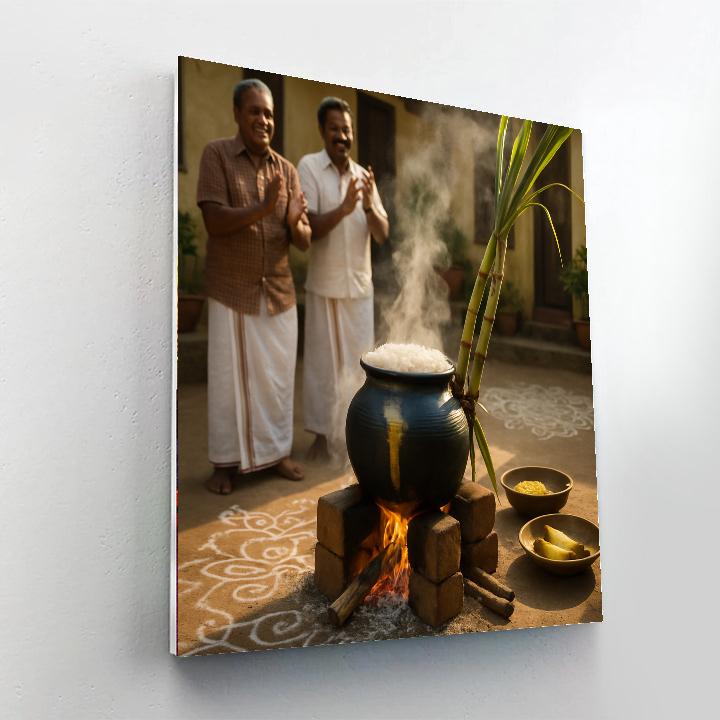 Pongal Harvest Pot Boiling Number painting